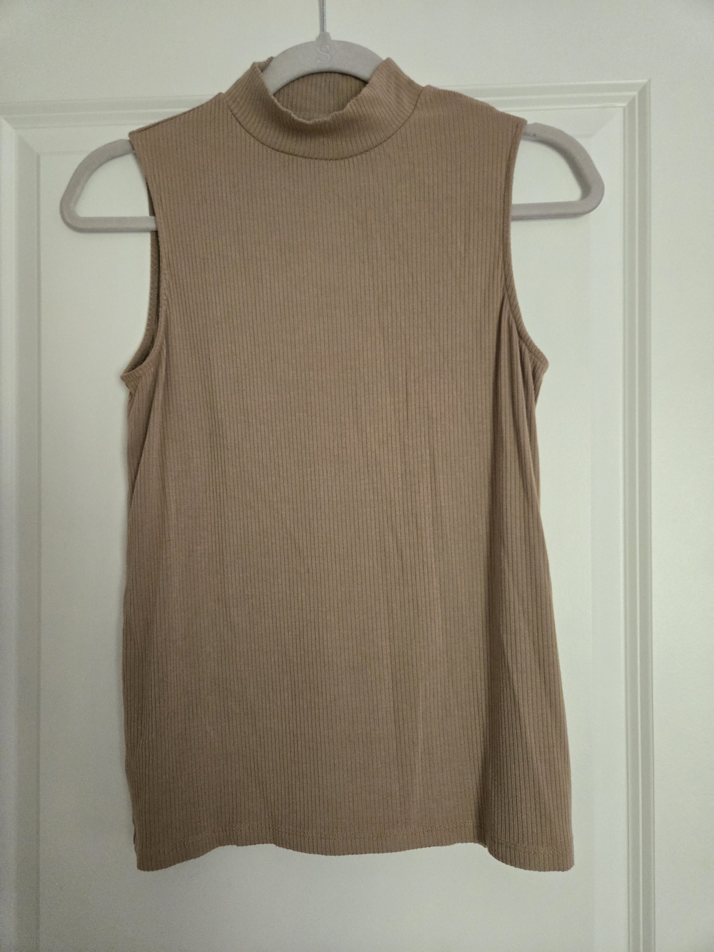 Chico's Ribbed Mock Neck Sleeveless Tank - Taupe Beige